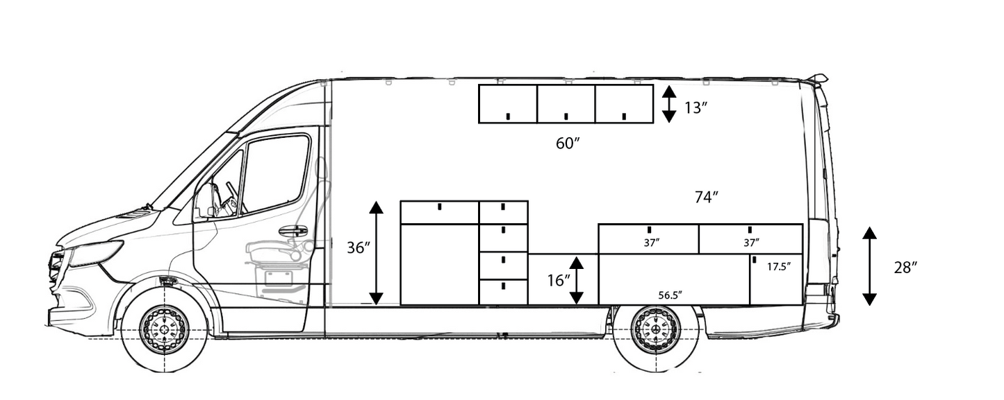 170 Sprinter van interior with Infinity Vans full build kit