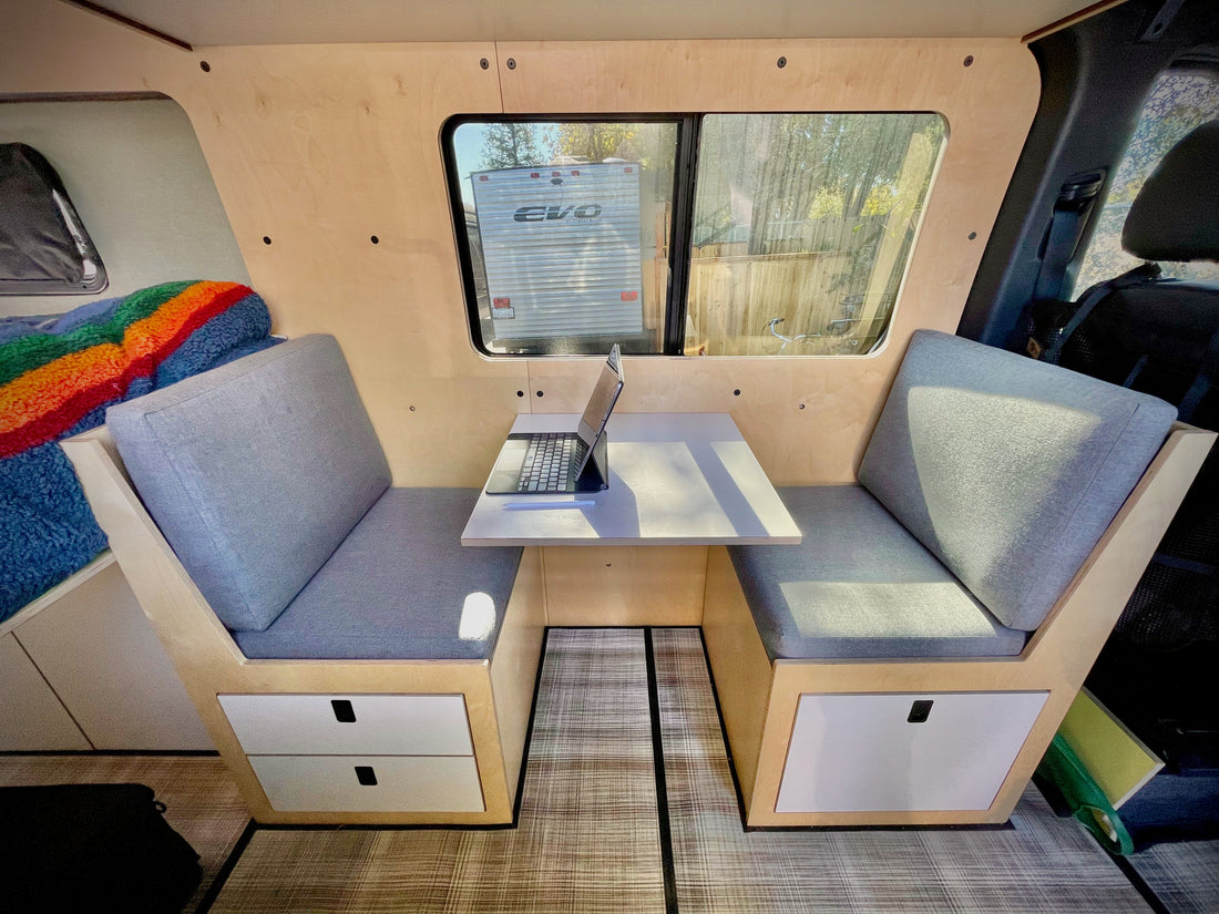 Camper van conversion with dinette seating